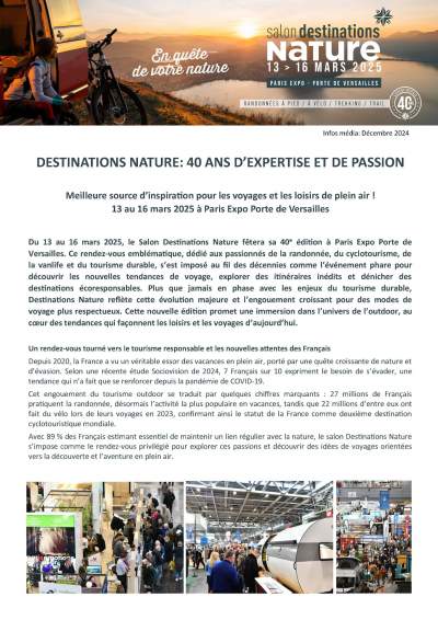 DESTINATIONS NATURE: 40 ANS D’EXPERTISE ET DE PASSION/PARIS/13 AU 16 MARS 2025